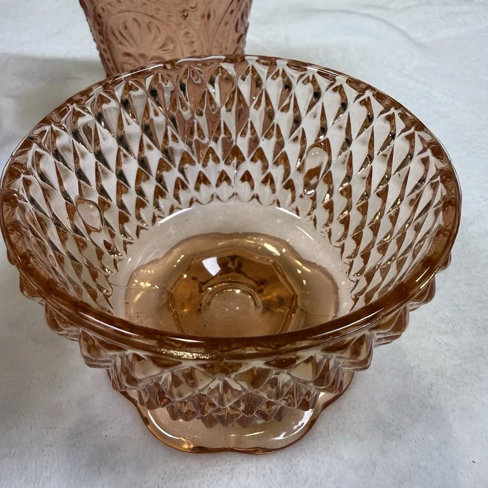 Vintage Pink Depression Glass 4pc Lot Creamer Footed Bowls Syrup Dispenser